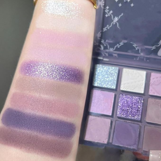 Erinde 9 Colors Eyeshadow Palette, Matte Shimmer Glitter Eye Shadow Palette Makeup, Highly Pigmented Long Lasting Waterproof, Natural Neutral Nude Eyeshadow Make Up Pallet, Purple Dreamscape