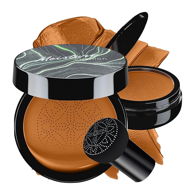 Mushroom Head Air Cushion CC Cream - BB Cream Face Makeup Foundation for Mature Skin Moisturizing Concealer Brighten Long-Lasting, Even Skin Tone for All Skin Types (Deep)