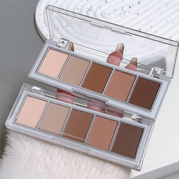 5 Colors Matte Nude Eyeshadow Makeup Palette, Nude Pink Brown Taupe Neutral Matte Smokey Cream Mini Eye Shadow Palette Makeup for Older Women Blue Green Eyes, Contour Make up Palettes sombras de ojos
