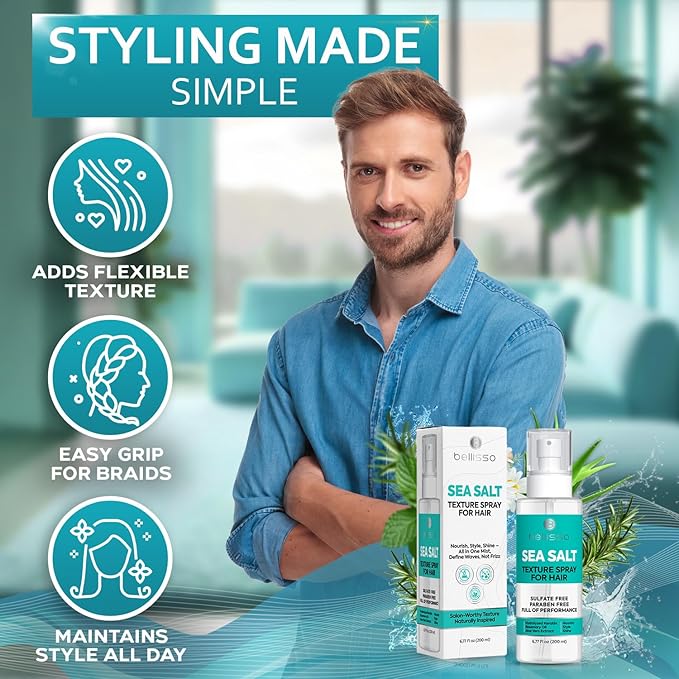 Sea Salt Spray - Dry Hair Texture for Women and Men - Products for Volume for Fine, Wavy and Curly Hair - Thickening, Texturizing and Light Volumizing Effect - Alcohol Free Formula - Travel Size
