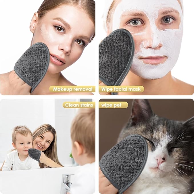 SINLAND Reusable Makeup Remover Pads For Face,Eye,Lips Microfiber Gentle Facial Cleansing Cloths for All Skin Types Friendly for Makeup Remover With Laundry Bag 5.1inchx3.93inch Gray Pack of 6