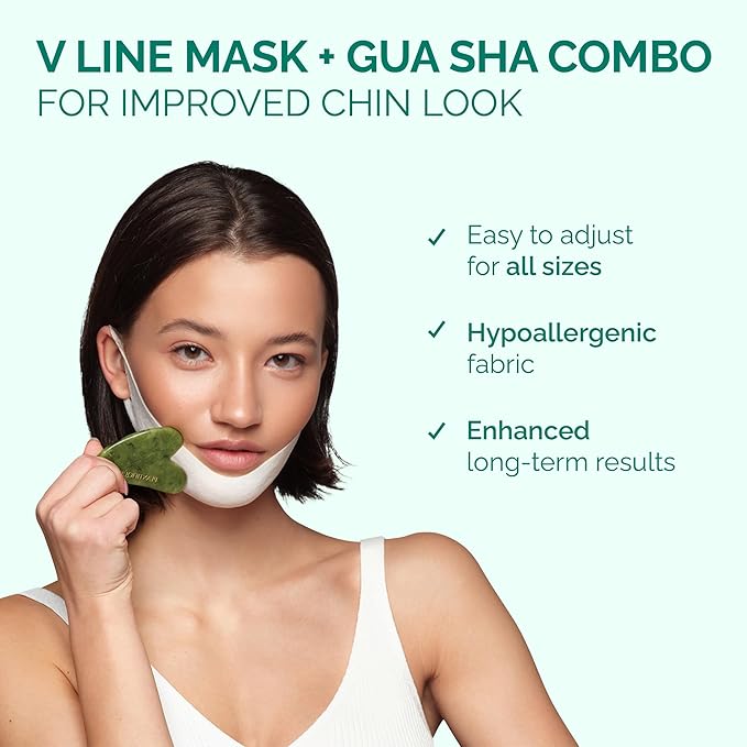 PLANTIFIQUE V-Line Collagen Mask for face 10 PCS | Chin Strap for Women & Men | V Line Lifting Mask with Collagen and Hyaluronic Acid V Shape Face Tape Chin | Skin Firming