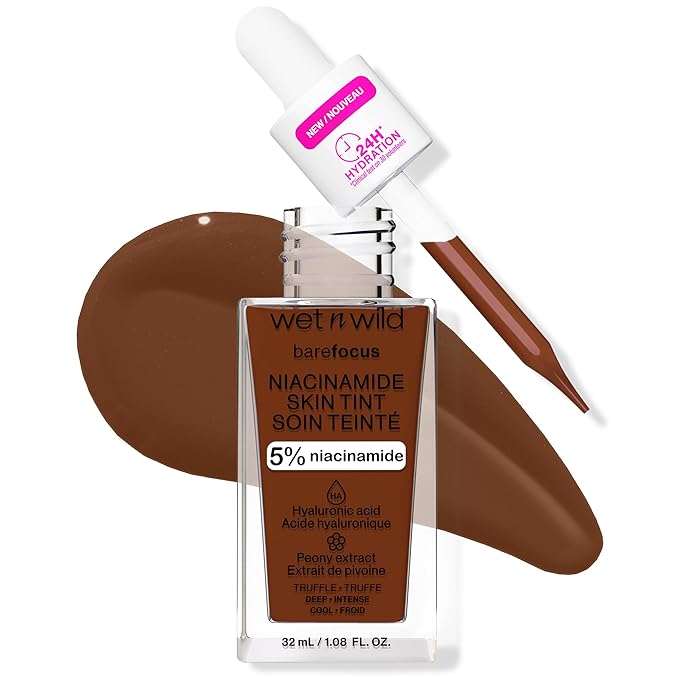 wet n wild Bare Focus Skin Tint, 5% Niacinamide Enriched,Buildable Sheer Lightweight Coverage, Natural Radiant Finish, Hyaluronic & Vitamin Hydration Boost, Cruelty-Free & Vegan - Truffle