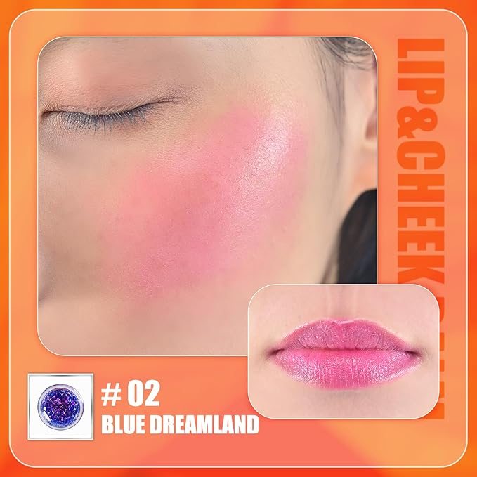 CHARMACY Magic Color Lip & Cheek Balm, PH Color Changing Blusher for Cheeks, Long Lasting Moisturizing Multi Use cream Waterproof Blush Makeup, BLUE DREAMLAND (#02)