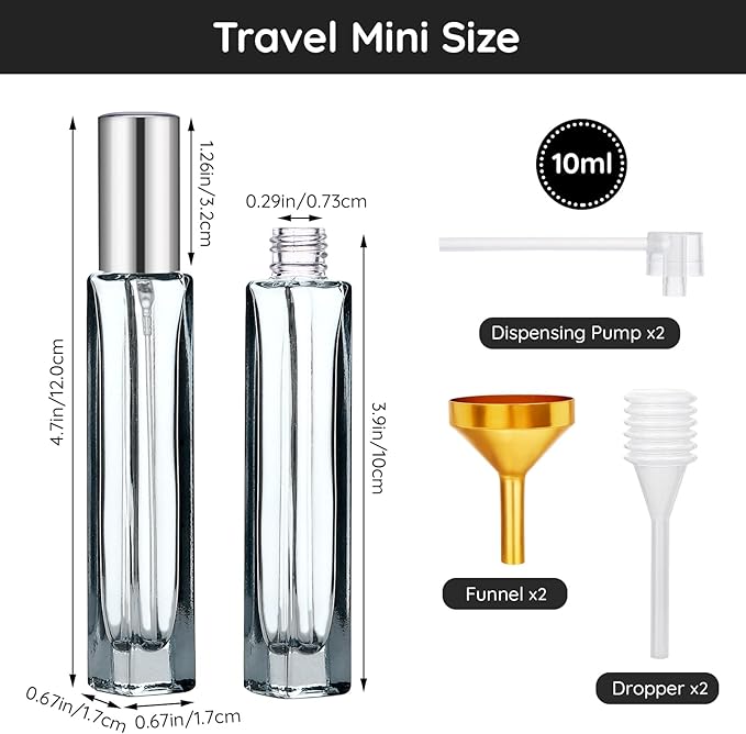 Segbeauty 10pcs Refillable Colorful Travel Perfume Bottle, 10ML Multi-color Empty Glass Atomizer, 0.34oz Portable Sprayer