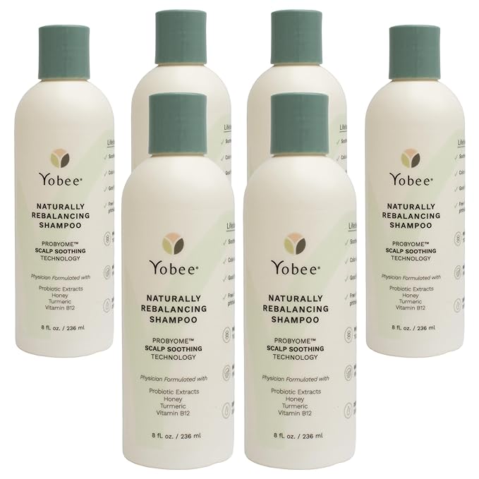 Yobee Naturally Rebalancing Shampoo | Dry, Flaky & Itchy Scalp Care with Para Probiotics, Organic Honey & Turmeric, Vitamin B12 & Oat Extracts | Dandruff & Psoriasis Relief (6 Bottles)