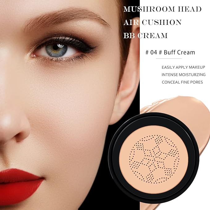 Ownest 2 Pcs Mushroom Head Air Cushion BB Cream, Concealer Lasting Nude Makeup Moisturizing Pigment CC Liquid Foundation, Even Skin Tone Makeup Base Primer-Buff Beige