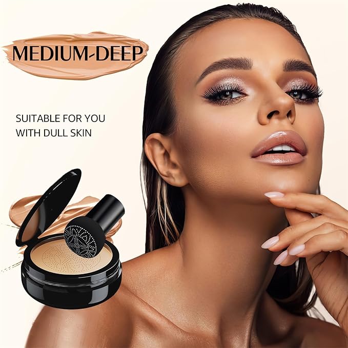 Mushroom Head Air Cushion CC Cream - BB Cream Face Makeup Foundation for Mature Skin Moisturizing Concealer Brighten Long-Lasting, Even Skin Tone for All Skin Types, Medium Deep