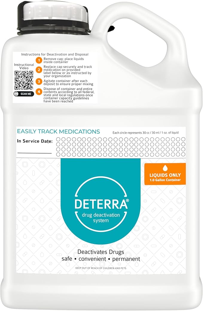 Deterra Liquids Only - Drug Deactivation and Medication Disposal System - Safe Medication Liquid Destroyer - 1 Gallon Container (4-Pack)
