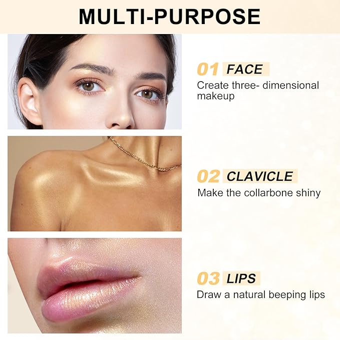 Boobeen Highlighter Makeup Highlighter Powder Palette, Shimmer Illuminator Highlight Contouring Palette Come with Mirror, Long Lasting Glow Defining the Face and Body