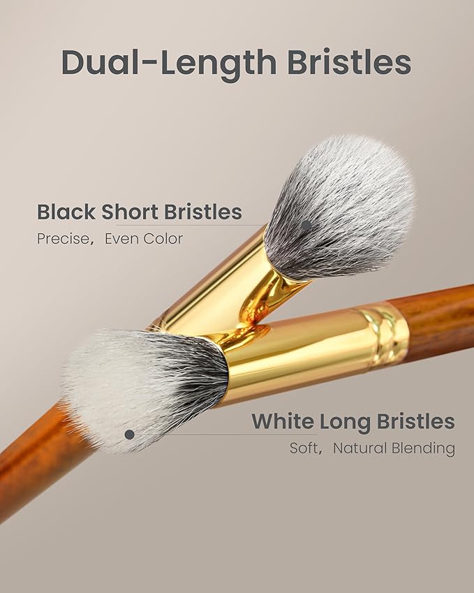 Desert Oak Series Dual Wool Highlighter Brush - Round Dome Goat Hair for Targeted Glow, Powder/Cream Highlight, Bubinga Handle (CM 189)