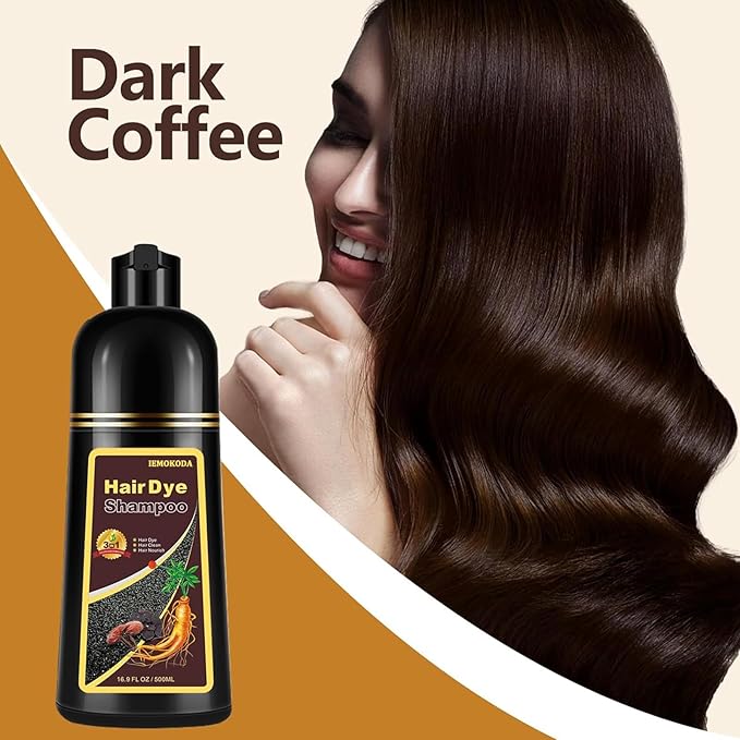 Dark Coffee Hair Dye Shampoo 3 in 1 for Gray Hair, Long-lasting & Natual Hair Color Shampoo, Herbal Ingredients Natural Shampoo Hair Dye Effect in Minutes, Gifts for Men Women 500ml