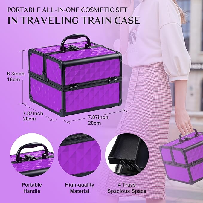 Color Nymph All in one Makeup Kit For Girls Teens, Makeup Set 4 Trays Spacious Space Train Case for Beginner with Eyeshadow Highlighter Lipgloss Blush Contour Concealer Brush Eyeliner Lipbalm