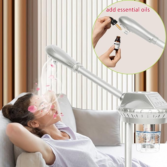 Facial Steamer Professional,Face Steamer for Estheticians with Hot Mist & Timer Function,Height Adjustable Vaporizador Facial Steamr on Wheels
