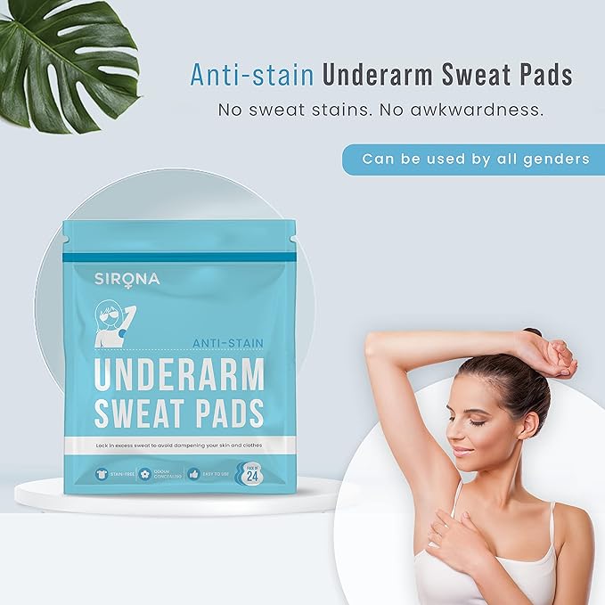 Sirona Disposable Underarm Sweat Pad - 24 Pad, Antiperspirant Absorbent Odour Blocker Pads Armpit Dress Shields | Anti Sweat Arm Pits Pads For Women And Men