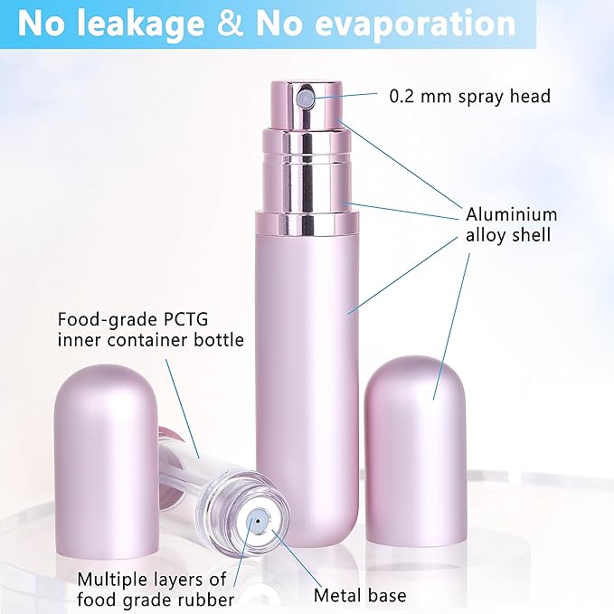 Travel Refillable Perfume Atomizer Bottle 5ml Leakproof Travel Perfume Refillable Bottle (Pink)