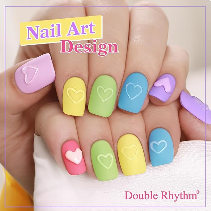 Double Rhythm 6 Pcs 15 ML Gel Polish Set Same Color Same Bottle Soak Off Gel Polish Kit Nail Art Manicure Salon DIY at Home for Women (Purple Blue Green Yellow Pink Peach-T6-10)