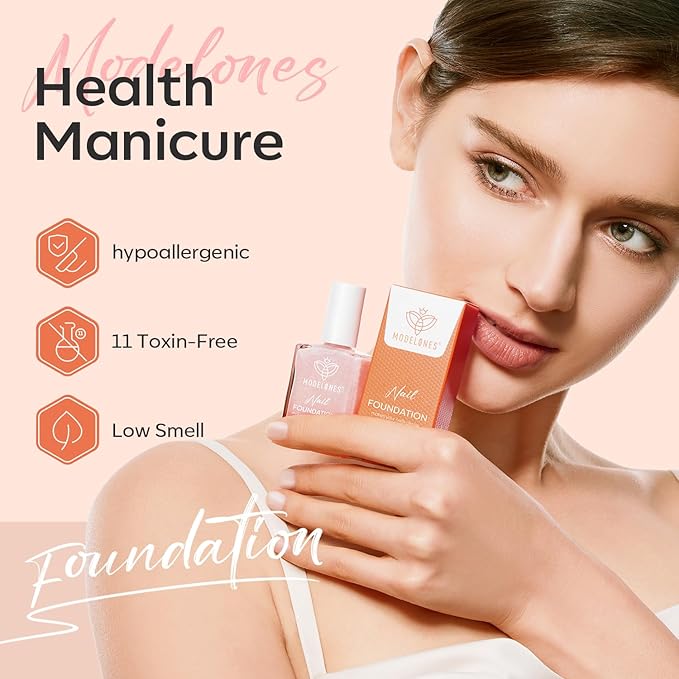 modelones Nail Strengthener, Iridescent Pink Nail Natural Concealer Foundation Polish Air Dry Nail Growth Polish for Damaged Nails Imperfection Masking Gifts for Women 15ml