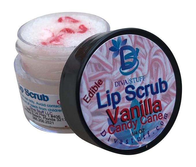 Diva Stuff Ultra Hydrating Lip Scrub for Soft Lips, Gentle Exfoliation, Moisturizer & Conditioner, Vanilla Candy Cane – ¼ oz (Made in the USA)