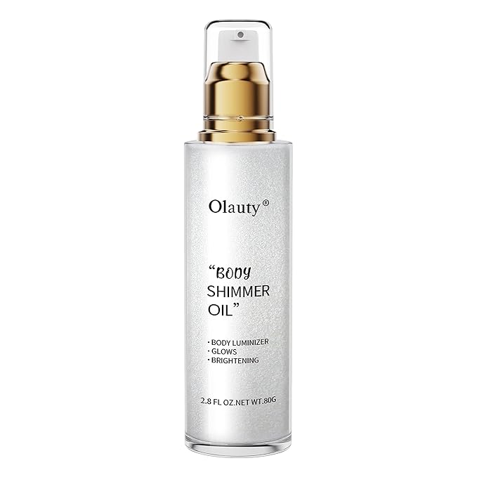 Shimmer Body Oil, Highlighter Makeup Smooth Glitter Glow Liquid Foundation for Face & Body,Liquid Illuminator Body Shimmer Lotion for Women (1# Pearl White)