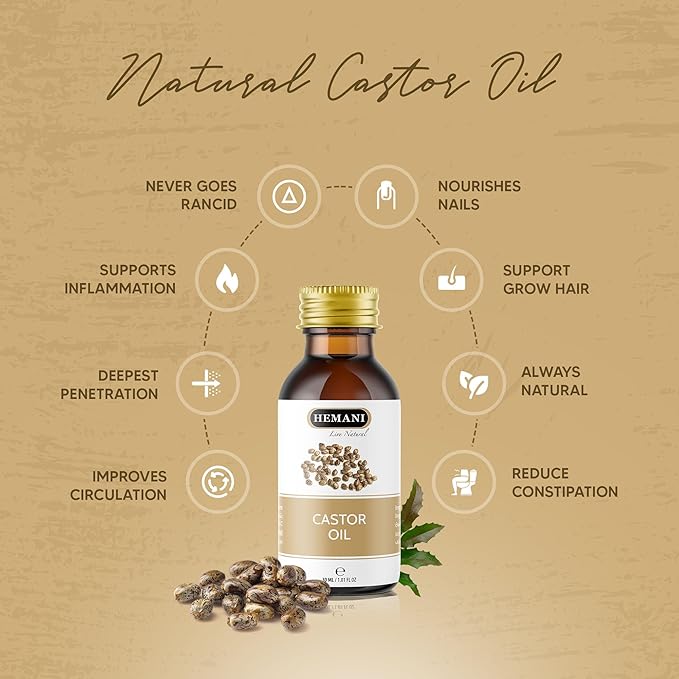Hemani Castor Oil Ricinus communis - 30mL | Natural Skin & Hair Care, Pure Cold-Pressed Oil for Radiant Glow, Anti-Aging, Hydration & Wellness.