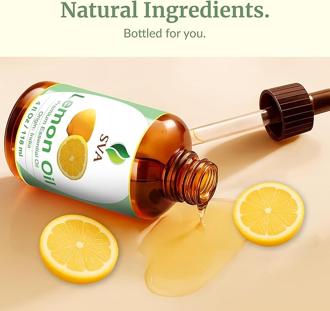 SVA Lemon Essential Oil – 4 Fl Oz – 100% Natural Lemon Oil - for Diffuser, Hair Care, Face, Skin Care, Aromatherapy, Scalp and Body Massage, Soap and Candle Making – with Dropper
