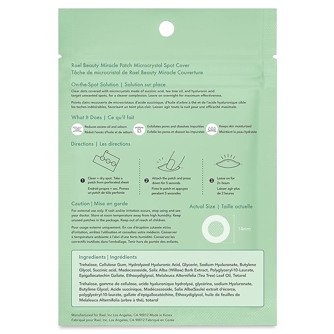 Rael Pimple Patches, Miracle Microcrystal Spot Cover - Hydrocolloid Acne Patch with Tea Tree Oil, Early Stage Zits and Blemish, Korean Skin Care, Vegan, Cruelty Free (36 Count)
