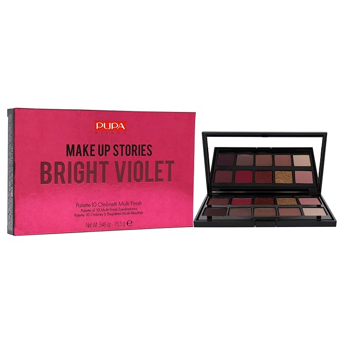 Pupa Milano Make Up Stories Eyeshadow Palette 003 Bright Violet - 10-Shade Shadow Collection with Matte, Satin, and Metallic Color Options - High Pigment Formula - Soft, Blendable Texture - 0.63 oz