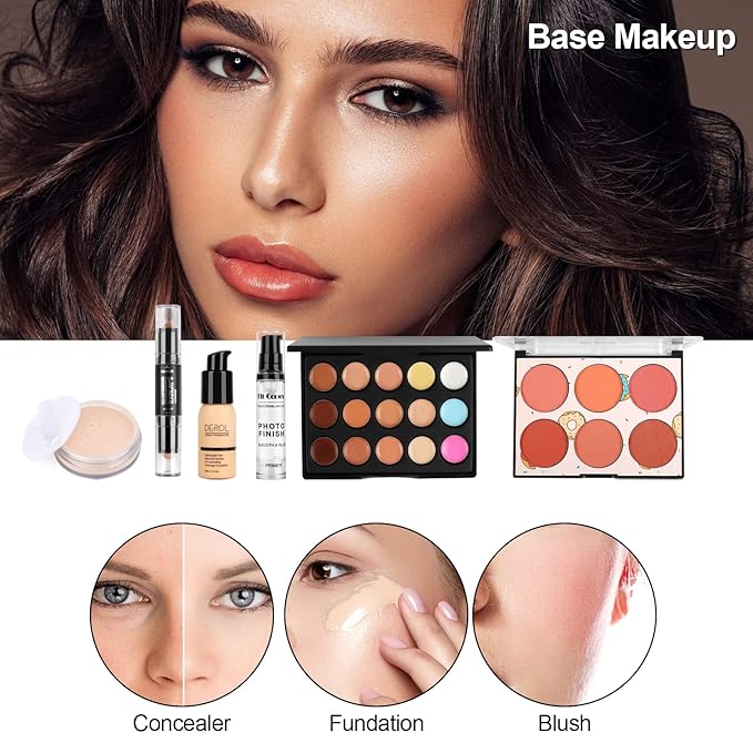 Fenshine Makeup Set,Make Up Starter Kit With Storage Bag Portable Travel Make Up Palette Eyeshadow Foundation Lip Gloss for Teenage & Adults (Type B)