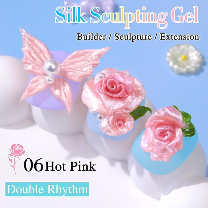 Double Rhythm 3D Nail Gel Pearl Solid Sculpting Gel for Nail Art Non-Sticky Hard Gel for Building Carving Molding Nail Extension Soak Off UV/LED Nail Art Salon Home DIY 0.5 Oz (Orange Pink-Silk 06)