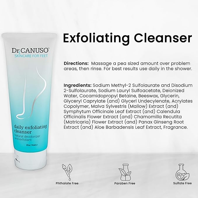 Dr. Canuso Cleansing Foot Scrub, Nourishing Cracked Heel Repair, Gentle Foot Exfoliator with Beeswax Microbeads, Treats Foot Odor, Softens Calluses, Heals Dry Skin (4 oz)