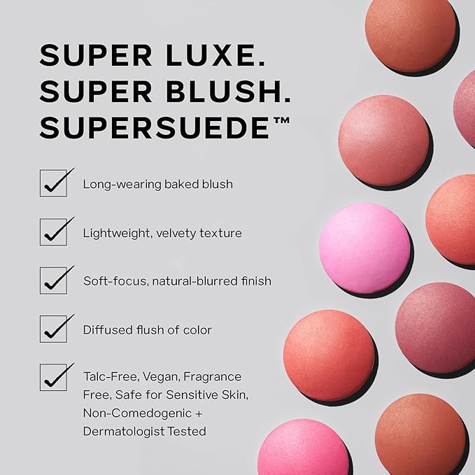 Saie SuperSuede Baked Blush - Talc-Free Powder Blush for All Day Wear - Enriched with Plant-Derived Squalane + Glycerin to Help Moisturize Dry Skin - Grazie (0.1 Ounce)