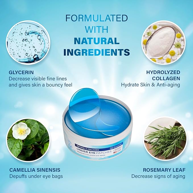 Under Eye Patches for Dark Circles: 60 Count Retinol Collagen Eye Gels Pads - Reduce Wrinkles, Puffy Eyes, Eye Bags - Skin Treatment Mask for Anti Aging & Face Moisturizer 1