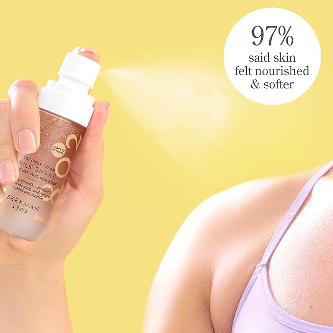 Beekman 1802 Coconut Cream Milk Shake - Body Mist - 4.7 fl. oz - With Hyaluronic Acid & Jojoba Oil - Instantly Moisturizes, Hydrates & Softens - Good for Sensitive Skin - Cruelty Free