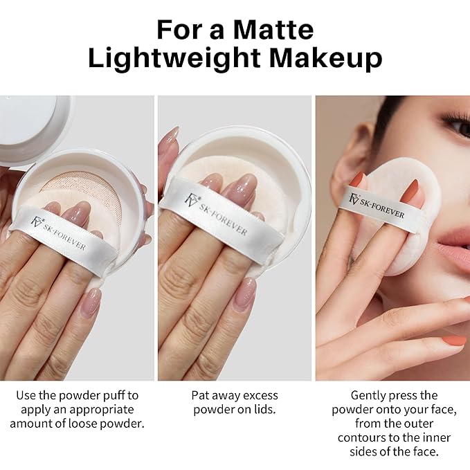 FV Baking Powder, Lightweight Loose Smooth Nature Setting Powder Highlighter Poreless Longwearing Matte Waterproof Oil Absorb Makeup Powder for Setting with No Flashback 0.35oz(10g)