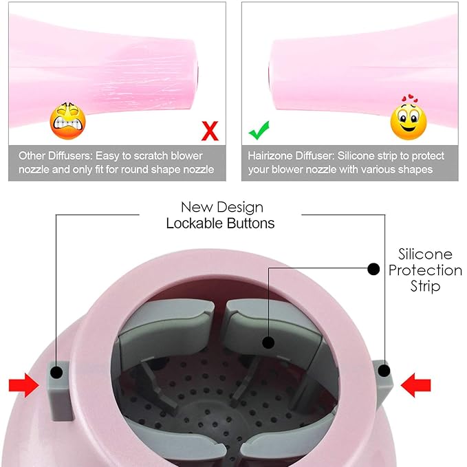 Hairizone Universal Hair Diffuser Adaptable for Blow Dryers with D-1.7-Inch to 2.6-Inch for Curly or Wavy Hair, Pink