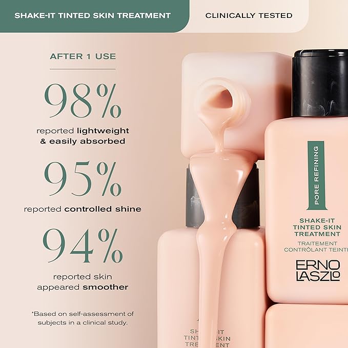 Erno Laszlo Shake-It Tinted Skincare Treatment, Medium Face Tint for Warmer Complexions, Beautiful Skin Tone, Controls Oil, Natural Matte Finish (3 Fl Oz)