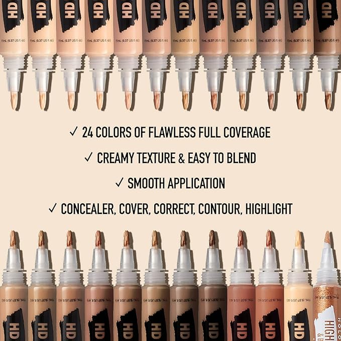 Ruby Kisses HD Brush Concealer & Foundation, Full Coverage, Color Correcting, Highlight, Contour 3 Pack (Rich Gold Bronzer)