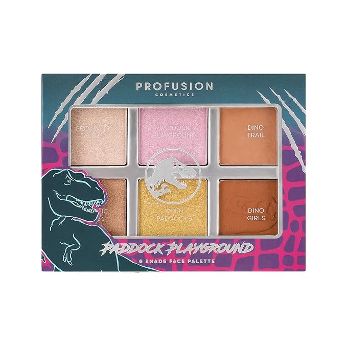 Profusion Cosmetics Jurassic Paddock Playground 6 Shade Face Palette, Achieve Stunning Look with Effortless Luminosity for Radiant and Glamorous Finish