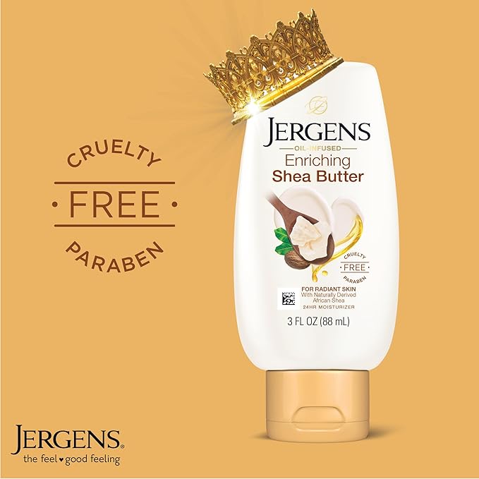 Jergens Shea Butter Hand and Body Lotion, Deep Conditioning Moisturizer, 3X More Radiant Skin, with Pure Shea Butter, Dermatologist Tested, 3 oz, 8 pack
