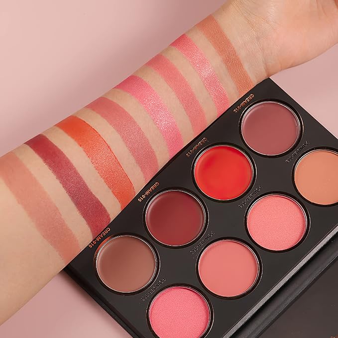 8 Colors Blush and Highlighter Palette, 2-in-1 Contour Makeup Palette, Lightweight, Blendable, Natural Radiance, Face Palette Holiday Gift Set for Women