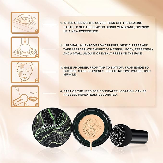 Mushroom Head Air Cushion CC Cream - Oil Control & Moisturizing Concealer Makeup Base, Brighten Long - Lasting Even Color Correcting Concealer Full Coverage for All Skin Types (Natural)