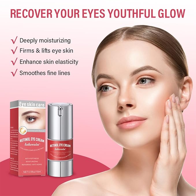 Retinol Eye Cream For Dark Circles And Puffiness, Repair Under Eye Retinol Cream with Hyaluronic Acid and Collagen, Smooth Fine Lines, Wrinkles, Bags & Dark Spots, Tightens Eye Skin Care(Retinol)