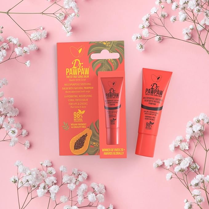 Tinted True Coral, Multi-Purpose Natural No Fragrance Balm for Hydrating Lips, Skin, Hair, Cuticles, Nails & Beauty Finishing (10 ml)