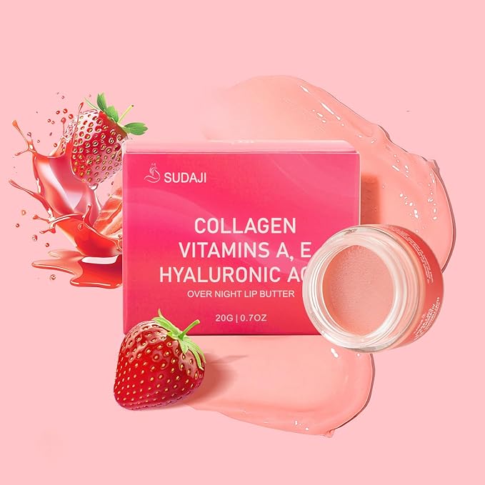 Lip Mask, Collagen Hydrating Lip Balm, Overnight Moisture Lip Butter with Hyaluronic Acid & Aloe Vera, Sleeping Nourishing Lip Butter Balm