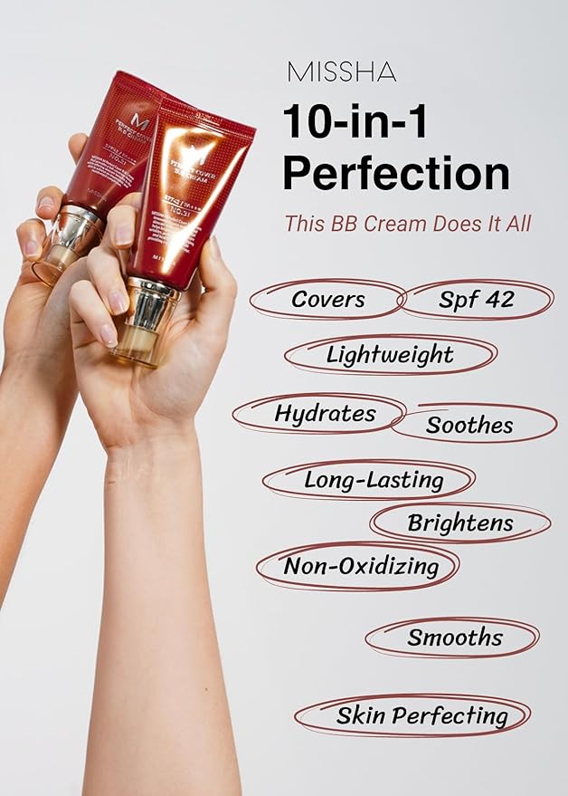 MISSHA M Perfect Cover BB Cream No.13 Bright Beige - Fair with Cool Undertone SPF 42 PA +++ 1.69 Fl Oz - Tinted Moisturizer with SPF