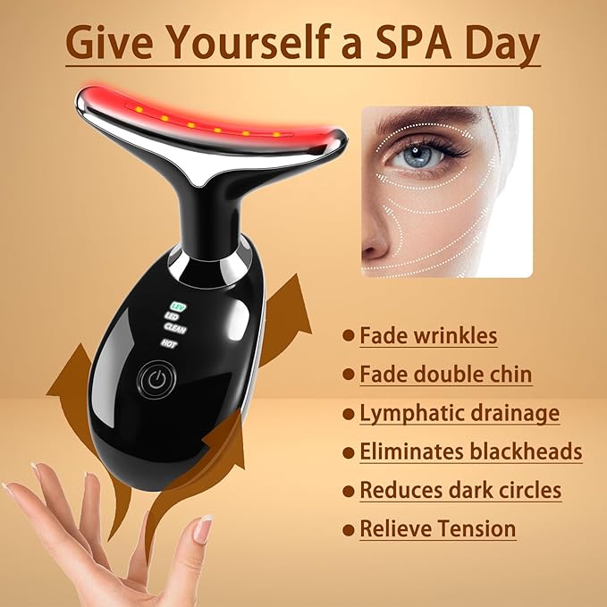 VGY 7-in-1 Face Massager Tool for Skin Care, Multi-Function Electric Red Light Therapy for Face, Wrinkles, Double Chin (Black)