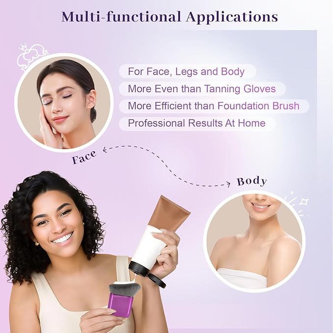 Yoseng Self Tanner Brush for Body & Face - Kabuki Makeup Brush for Self-Tanner,Tanning Mousse,Foundation & Bronzer | Streak-Free Application,Professional Tanning & Body Makeup Tool (Small)