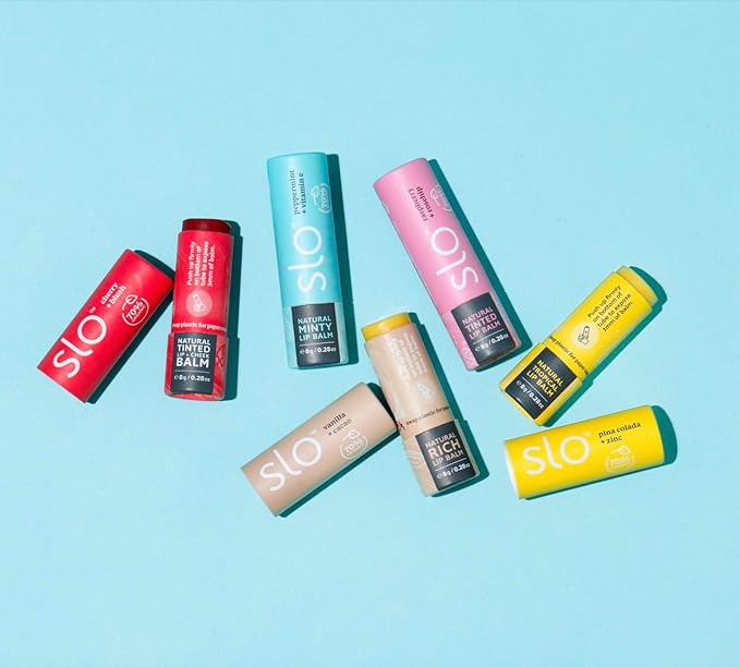 Slo | Natural Lip Balm - All Natural Ingredients, Vegan & Cruelty Free, Hydrating & Soothing, Plastic Free, Paper Packaging | Pina Colada + Zinc, 0.28oz