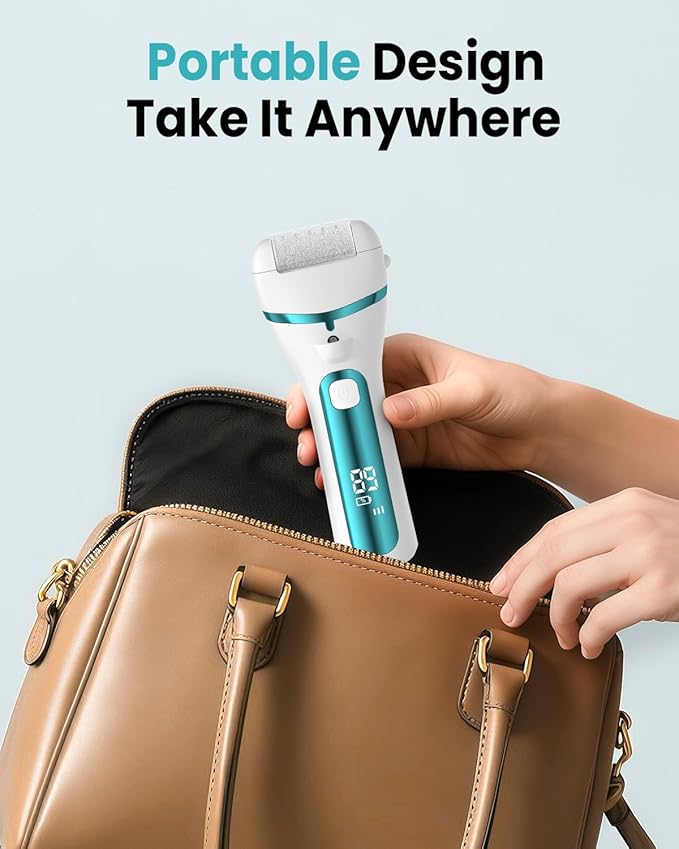 PUBOO Foot Callus Remover Electric 10000 RPM 3-Speed IPX7 Rechargeable Pedicure Kit for Hard Skin Women & Men. Portable Multi-Roller File Grinder Sander Scrubber with LED Display for Wet & Dry Feet